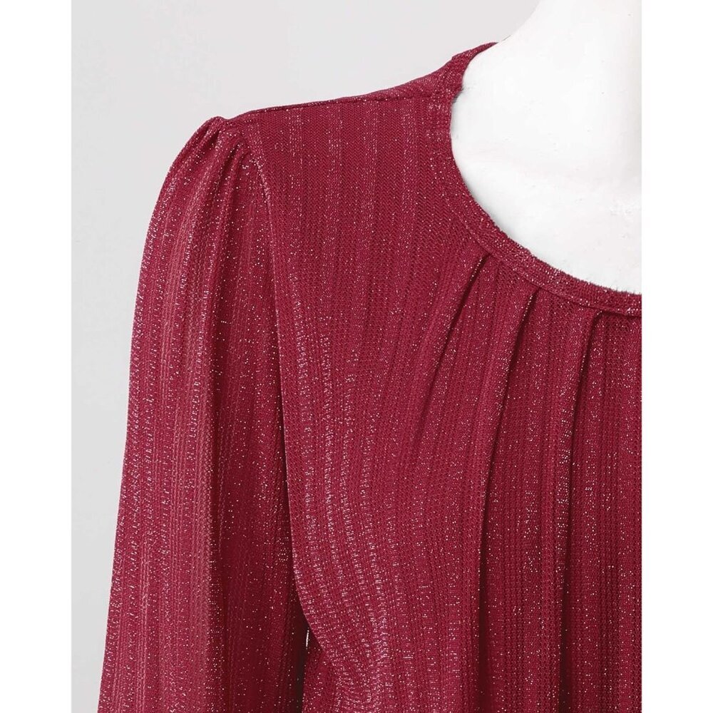 Women's Long Sleeve Pleated Front Fitted Blouse Top Sleek Elegant Casual - Picture 4 of 6